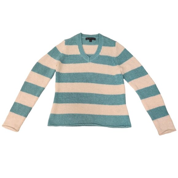 Brooks Brothers 346 Sweater Knit Light Blue/White Striped Womens Medium Acrylic‎ - Picture 1 of 4